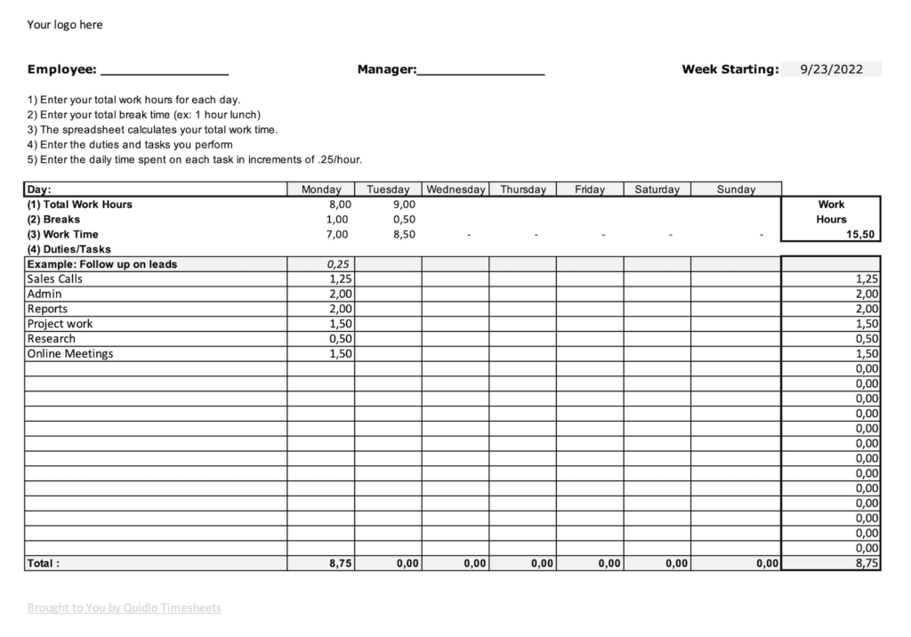 5 Excel Time Tracking Spreadsheet Templates Quidlo