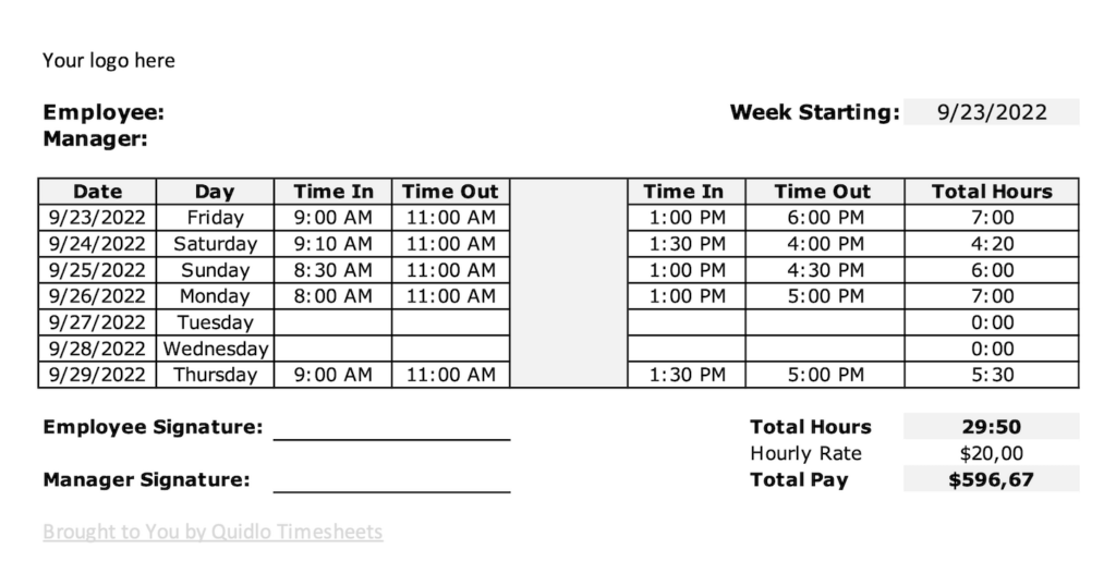 5 Excel Time Tracking Spreadsheet Templates Quidlo