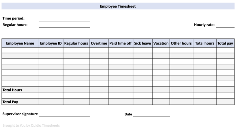 7 Free Timesheet Templates: Microsoft Excel, Google Sheets, PDF - Quidlo